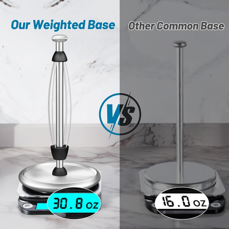 VEHHE Simply Tear Paper Towel Holder Countertop with EVA Non-Slip Pad, Damping Function Paper Towel Stand with Weighted Base for Bathroom and Kitchen (Silver) - Image 3